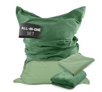 Lumaland Puf Classic XXL All-in-One Set | Puf gigante XXL con funda de pana y exterior para interior y exterior | Sofá Sillón con relleno EPS empaquetado de forma segura en el saco interior - Fundas