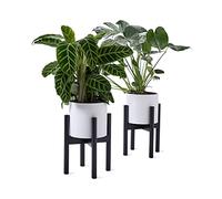 Lumaland Soporte para Plantas de Bambú - Estantería para Macetas de Madera en Interiores y Exterior - Set de 2 Estantes para Plantas en Salón, Jardín o Balcón - 30 x 30 x 35,5 cm/Negro