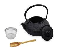 Lumaland Tetera en diseño Asia Hobnail | 1 x Tetera de Hierro Fundido (1,4 litros) 1x Cuchara medidora de bambú 1 x colador de Acero Inoxidable