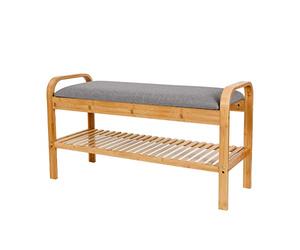 Lumaland Zapatero con Asiento para Entrada de Bambú - Mueble Recibidor de Madera para Zapatos con Banco y Estantería Grande - Moderno y Natural - 90 x 50 x 30 cm/Gris