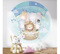 Lumalea - Papel pintado redondo y círculo infantil globo aerostático animal - Papel estándar, 170 g, lavable - Diámetro 250 cm