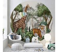 Lumalea - Papel pintado redondo y círculo infantil selva animal - Papel estándar 170 gr lavable - Diámetro 250 cm