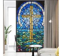 Lumanduo Película de privacidad para ventana, cruz, iglesia, vidrieras, adhesivos estáticos, revestimientos de ventanas, película decorativa para revestimiento, puerta de vidrio, decoración del hogar,