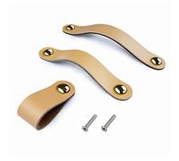 Lumanie 6 tiradores de cajón hechos a mano de cuero cómoda gabinete botón manijas manija de puerta ajustable cocina tira de botones con tornillo 22mm, Distancia de agujero: 128mm-Beige