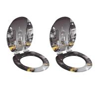 Lumanois Asiento Inodoro WC 2 uds Tapa Cierre Suave MDF diseño New York,Accesorios de baño y bidé,Asientos de inodoros y bidés,7.88kg-277000