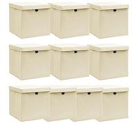 Lumanois Cajas de almacenaje con Tapas 10 uds Tela Crema 32x32x32 cm,Casa y jardín,Productos del hogar,Organización y Almacenamiento,Cestas para almacenaje,7.25kg-288360