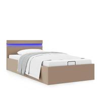 Lumanois Cama canapé hidráulica LED Cuero sintético Capuchino 100x200 cm,Camas y somieres,34.1kg-285559