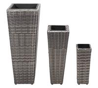 Lumanois Conjunto de arriates 3 Piezas ratán sintético Gris,Casa y jardín, Maceteros y jardineras,15kg-45424