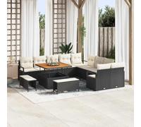 Lumanois Conjunto de sofá de jardín con cojín 13 pcs Negro y Crema,Asientos de Exterior,Sofás de Exterior,111.8kg-3364525