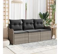 Lumanois Conjunto de sofá de jardín con cojín 3 pcs Gris ratán sintético,Mobiliario,Muebles de jardín,24.5kg-3345559