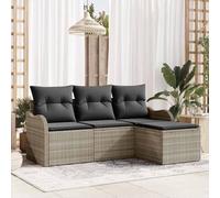 Lumanois Conjunto de sofá de jardín con cojín 4 pcs Gris Claro Poliratán,Mobiliario,Muebles de jardín,31.2kg-3345652