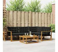 Lumanois Conjunto de sofás de Exterior con cojín 5 pcs Natural y Negro,Mobiliario,Conjuntos de Muebles,61.94kg-3369439