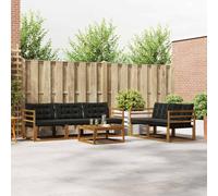 Lumanois Conjunto de sofás de Exterior con cojín 6 pcs Natural y Negro,Mobiliario,Conjuntos de Muebles,70.86kg-3369183