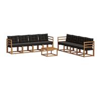 Lumanois Conjunto de sofás de Exterior con cojín 9 pcs Natural y Negro,Conjuntos de Muebles,74.86kg-3368511