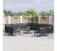 Lumanois Conjunto de sofás de jardín con cojín 13 pcs Negro Acero,Mobiliario,Muebles de jardín,148.3kg-3379038