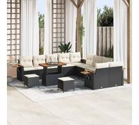 Lumanois Conjunto de sofás de jardín con cojín 13 pcs Negro y Crema,Mobiliario,Muebles de jardín,Asientos de Exterior,Sofás de Exterior,100.8kg-3363235