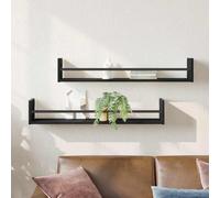 Lumanois Estante de Pared 2 pcs Roble Negro 80 x 16 x 14 cm, Mobiliario Estanterías Estantes y estanterías, Negro, 5.1kg