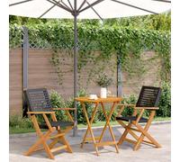 Lumanois Juego de Bistro de 3 Piezas ratán PE y Madera Maciza Negro, Mobiliario Muebles de jardín Conjuntos de jardín, Negro, 20.3kg