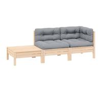 Lumanois Juego Muebles jardín 3 pzas con Cojines Gris Madera Pino Maciza,Mobiliario,Asientos de Exterior,Sofás modulares de Exterior,24.68kg-806669