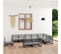 Lumanois Muebles de jardín 10 Piezas Gris Madera de Pino Maciza,Mobiliario,Conjuntos de jardín,104.18kg-3075816