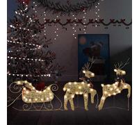 Lumanois Renos y Trineo decoración de Navidad 60 Leds Dorado jardín,Casa y jardín,Decoración,Decoraciones estacionales,Luces de Navidad,1.94kg-289977