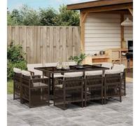 Lumanois Set Comedor de jardín 11 pzas y Cojines ratán sintético marrón,Mobiliario,Muebles de jardín,104.18kg-3211029