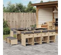 Lumanois Set Comedor de jardín con Cojines 13 pzas ratán sintético Beige,Mobiliario,Muebles de jardín,116.9kg-3211164