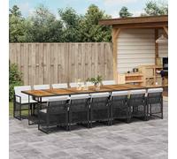 Lumanois Set Comedor de jardín con Cojines 13 pzas ratán sintético Negro,Mobiliario,Muebles de jardín,141kg-3210771