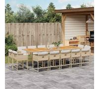 Lumanois Set Comedor de jardín con Cojines 15 pzas ratán sintético Beige,Mobiliario,Muebles de jardín,128kg-3278187