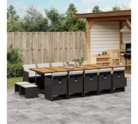 Lumanois Set Comedor de jardín con Cojines 15 pzas ratán sintético Negro,Mobiliario,Muebles de jardín,126.8kg-3277766
