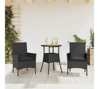Lumanois Set de Comedor jardín 3 pzas con Cojines ratán PE Acacia Negro,Mobiliario,Muebles de jardín,20.2kg-3278729