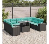 Lumanois Set sofás jardín y Cojines 10 pzas ratán sintético Acacia Negro,Mobiliario,Muebles de jardín,94.2kg-3326858