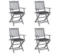 Lumanois Sillas de jardín Plegables 4 uds Cojines Madera Maciza Acacia, Mobiliario Muebles de jardín Asientos de Exterior Sillas de jardín, Antracita, 23.8kg