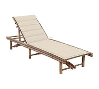 Lumanois Tumbona de jardín con cojín bambú, Mobiliario Muebles de jardín Asientos de Exterior Tumbonas, Crema, 19.14kg