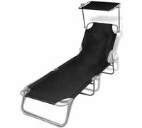 Lumanois Tumbona Plegable con Capota Acero y Tela Negra, Mobiliario Muebles de jardín Asientos de Exterior Tumbonas, Negro, 5.8kg