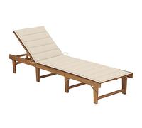 Lumanois Tumbona Plegable con cojín Madera Maciza de Acacia, Mobiliario Muebles de jardín Asientos de Exterior Tumbonas, Crema, 16.94kg