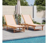 Lumanois Tumbonas 2 uds con Mesa Madera Maciza Acacia y textileno Crema,Mobiliario,Asientos de Exterior,Tumbonas,32.8kg-3279252
