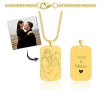 Lumari Gold Placa de reconocimiento de foto grabada con láser, colgante de 25 x 42 mm, cadena de 60 cm, cadena de identificación con foto para hombre y mujer, idea de regalo, Acero inoxidable