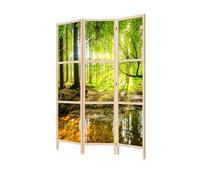 LUMASOUL Biombo Separador de Ambientes Unilateral - en Estilo Japonés - Biombos Separadores de 3 Paneles - Biombos Decorativos para Divisor Ambientes - Motivo Bosques - 135x172 cm