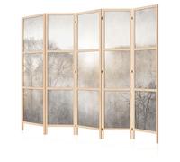 LUMASOUL Biombo Separador de Ambientes Unilateral - en Estilo Japonés - Biombos Separadores de 5 Paneles - Biombos Decorativos para Divisor Ambientes - Motivo Bosques - 225x172 cm