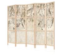 LUMASOUL Biombo Separador de Ambientes Unilateral - en Estilo Japonés - Biombos Separadores de 5 Paneles - Biombos Decorativos para Divisor Ambientes - Motivo Naturaleza - 225x172 cm