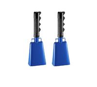 LumaTide Paquete de 2 cencerros de metal con asas de madera, campanas de animación para eventos deportivos y graduación, percusión de mano para fanáticos (azul)