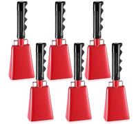 LumaTide Paquete de 6 cencerros de metal con asas de madera, campanas de animación para eventos deportivos y grupos de graduación, kit de percusión de mano (rojo)