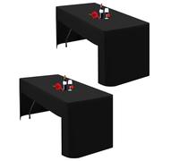 Lumaycens Paquete de 2 Manteles Negros con Respaldo Abierto Ajustables para Mesa Plegable de 6 pies, Tela de Poliéster Lavable, Mantel Negro, Cubierta de Mesa para Exposiciones de Ferias Comerciales y