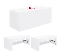 Lumaycens Paquete de 3 manteles blancos ajustables con parte trasera abierta para mesa plegable de 6 pies, lavable, mantel de tela de poliéster rectangular para bodas, fiestas, ferias de manualidades