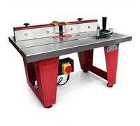 LUMBER JACK Mesa de enrutador de hierro fundido con una valla de aluminio de una pieza y soporte compacto para patas, montaje universal para enrutador e inserto de mesa ajustable