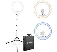 Lume Cube - Anillo de luz LED para Videos, Selfies, transmisión en Vivo | Luz Circular de 18 Pulgadas con Soporte, Soporte para teléfono y Soporte para cámara, portátil + Soporte de trípode de 6.5