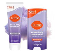 Lume Desodorante de cuerpo completo, crema invisible, control de olores de 72 horas, sin aluminio, sin BPA, seguro para la piel, tubo de 100 ml y barra firme de 6,6 g