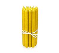 LUMELY Velas danesas de palo amarillo sol - paquete de 12, altura 29cm, Ø 2,2cm, tiempo de combustión aprox. 14 horas, velas cilíndricas para candelabros, juego de velas de decoración