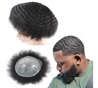 lumeng Pelo afro Toupee para hombre, cabello humano trenzado, sistema de cabello humano de 8 mm, rizo afro, 360 ondas, unidad de 8 x 10 pulgadas, base de poliuretano para hombres negros, 1B negro